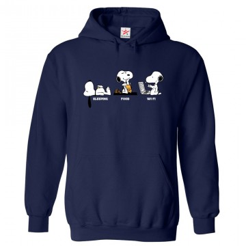 Sleeping Food Wi-Fi Snoopy Classic Unisex Kids and Adults Pullover Hoodie								 									 									